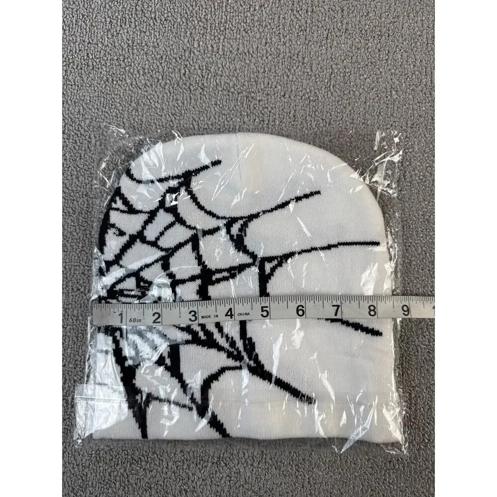 Spider Web Beanie Hat‎ New White Black Streetwear